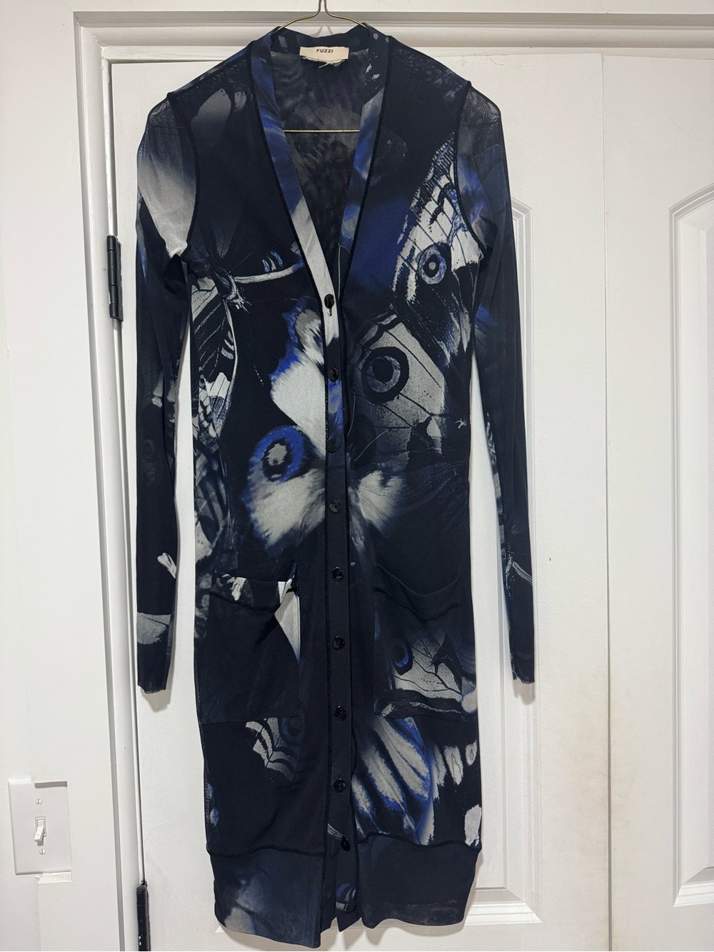 FUZZI Navy Blue Floral Long Cardigan Dress